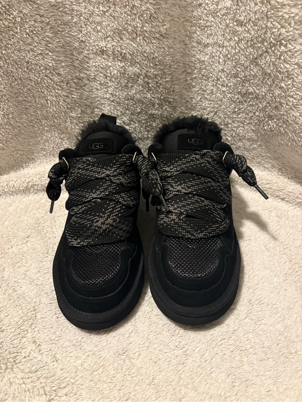 UGG Black Fur-Trim Lace-Up Boots